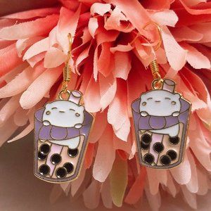 cute boba cat earrings | kawaii bubble tea gold dangle earrings